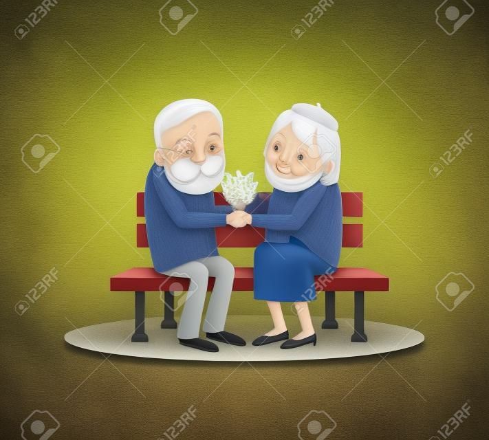 Belle vieux couple assis sur un banc