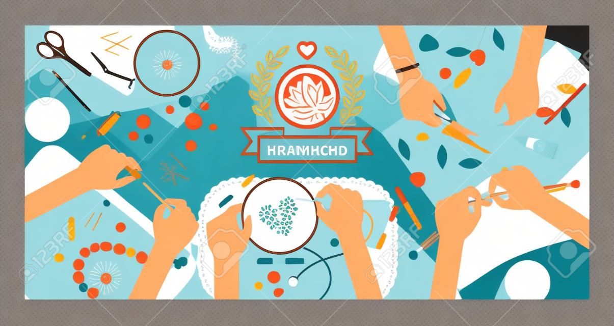 Creative handmade workshop banner. Handmade and creativity background. Vector illustration