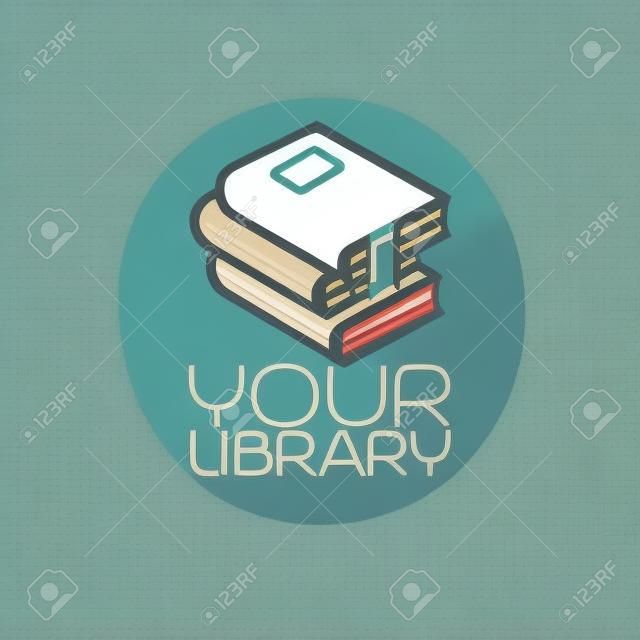Your library isolated icon with pile of books. Vector illustration