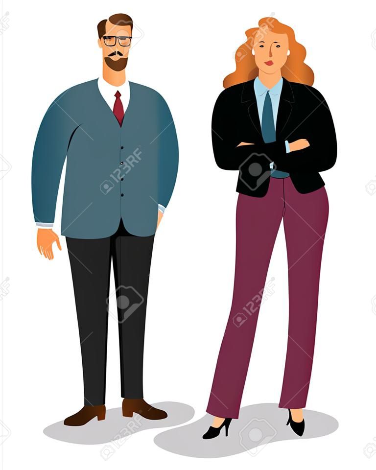 ビジネスカップル、男性と女性のアバターは、白い背景に隔離され、ベクトルイラスト