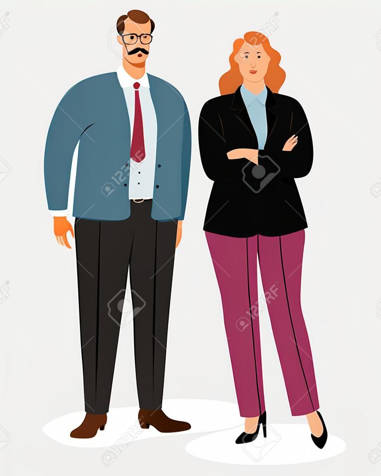 ビジネスカップル、男性と女性のアバターは、白い背景に隔離され、ベクトルイラスト