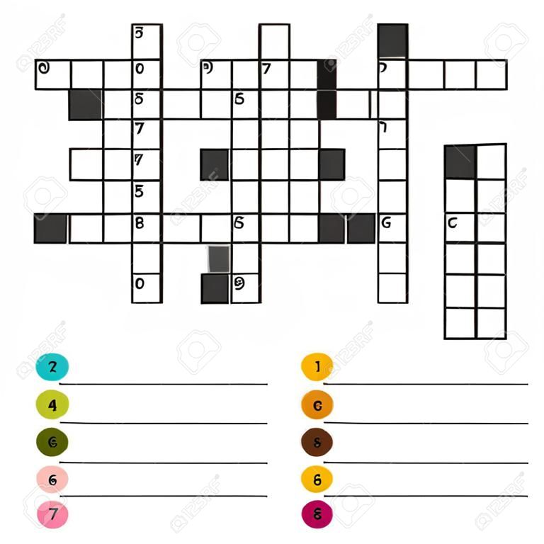 Vector crossword puzzle template isolated on white background. Illustration of crossword game, hobby intelligence