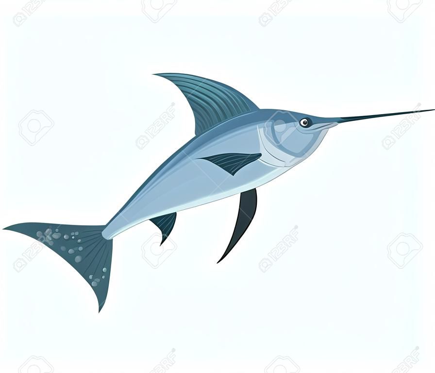 Swimming swordfish. Cartoon fish icon. Underwater animal