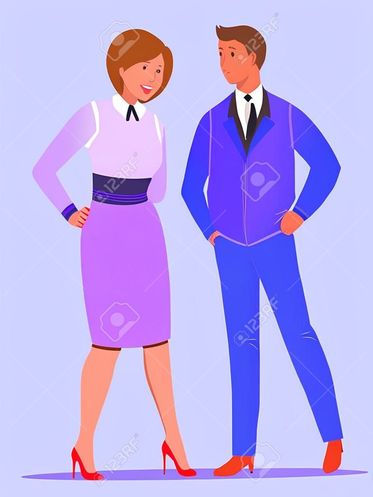 Mann und Frau in formeller Kleidung. Kollegen reden. junges Paar