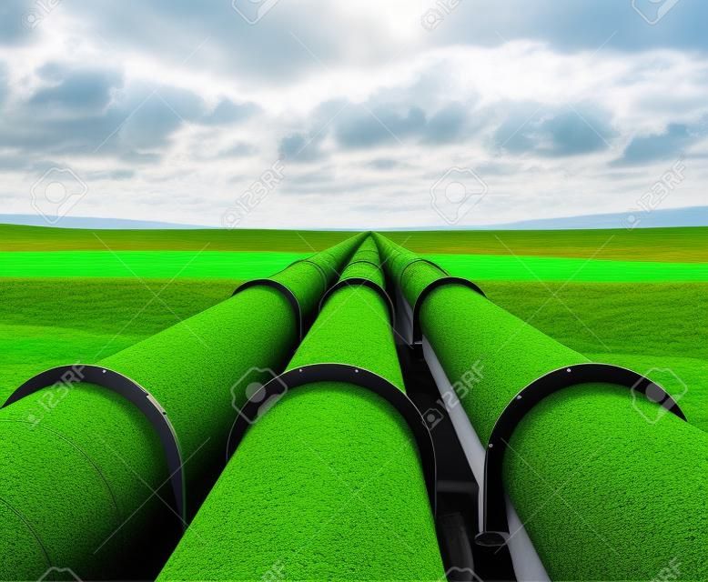 línea de tubería de gas que a través de campo verde
