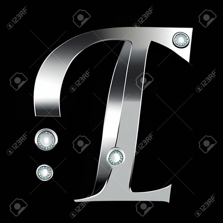 silver metallic letter P with stripes isolated