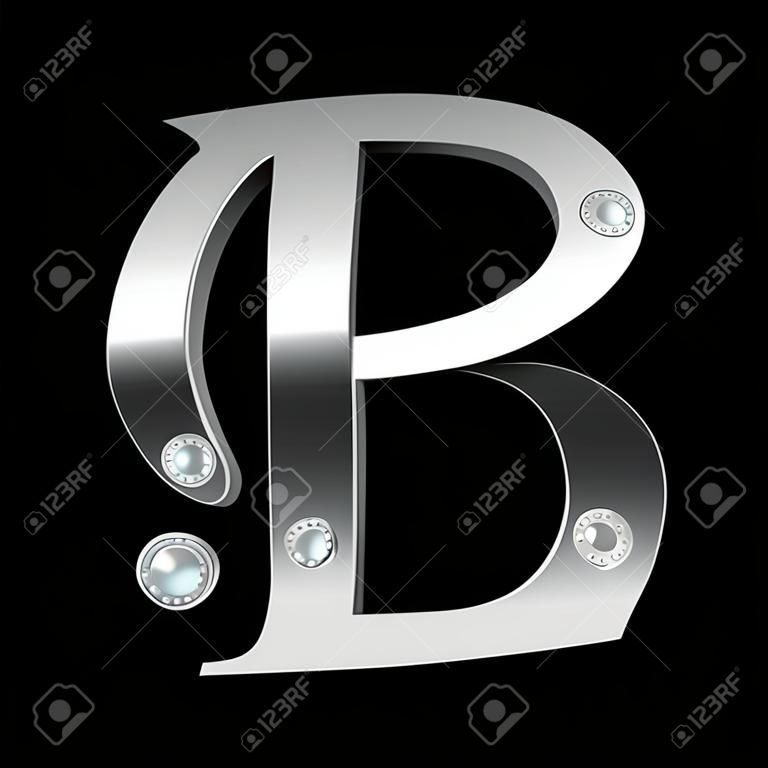 silver metallic letter P with stripes isolated