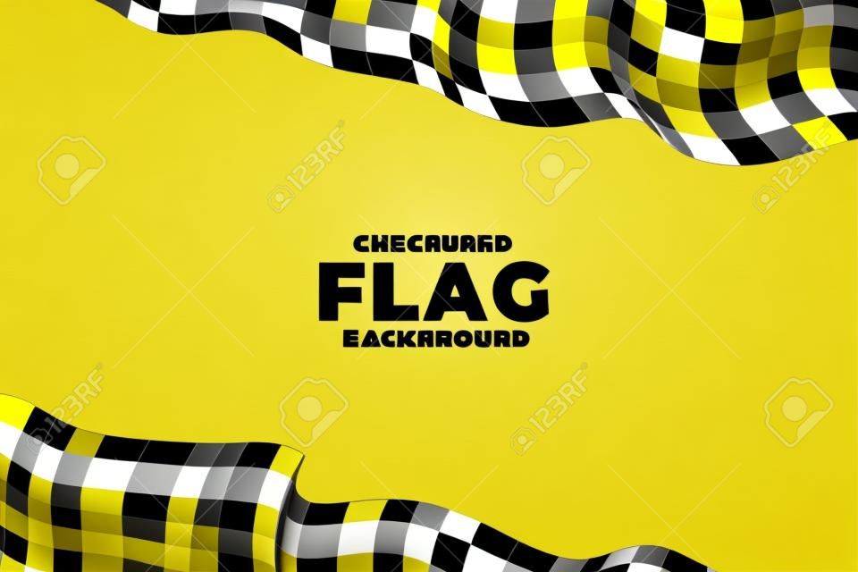 Bandera de carreras a cuadros 3d fondo amarillo