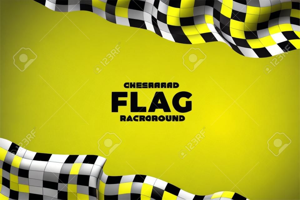 Bandera de carreras a cuadros 3d fondo amarillo