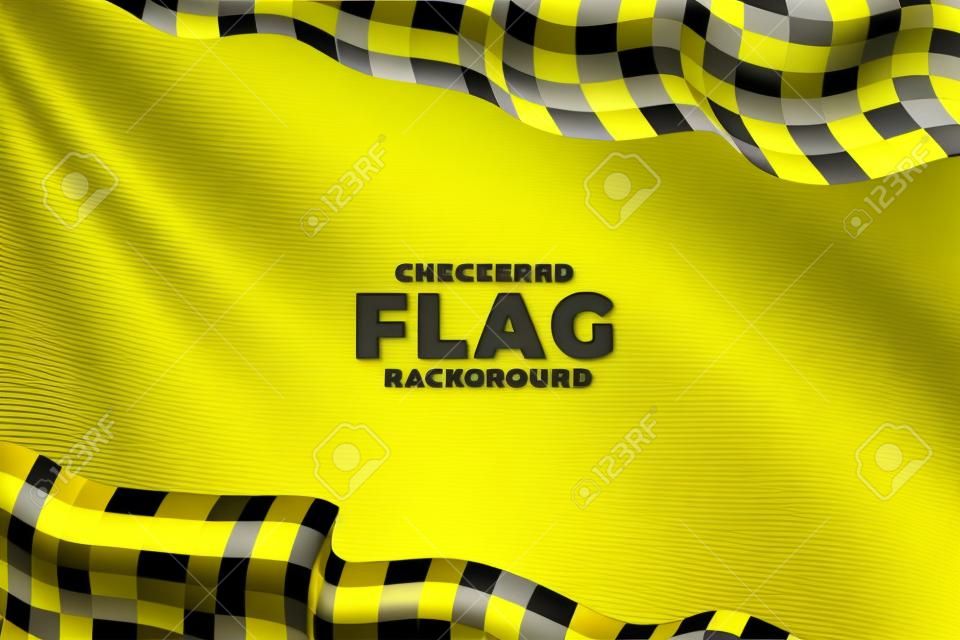 3d checkered racing flag yellow background