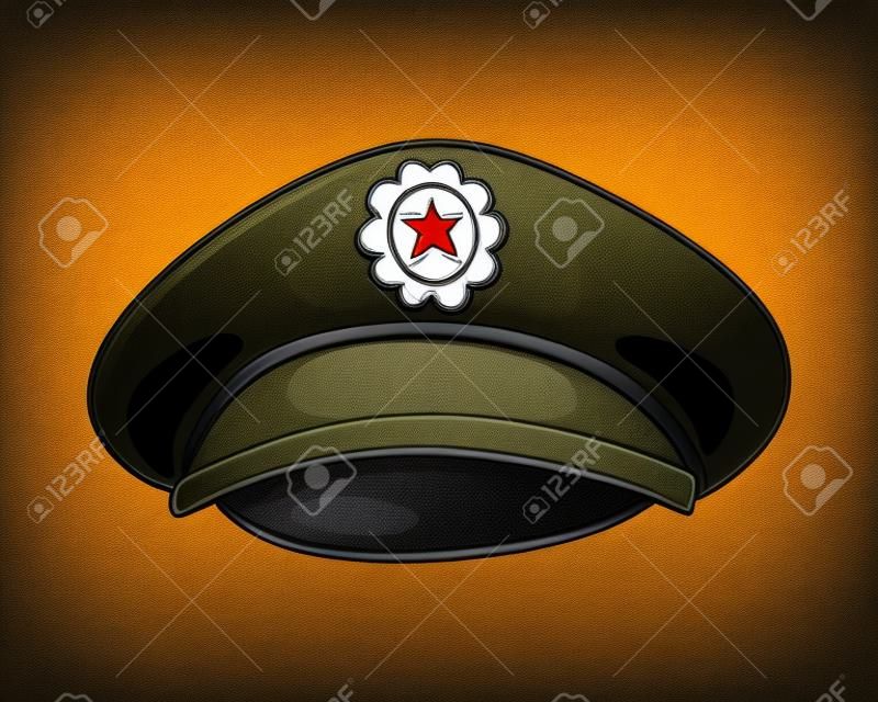 Cartoon illustration of military service cap with abstract.