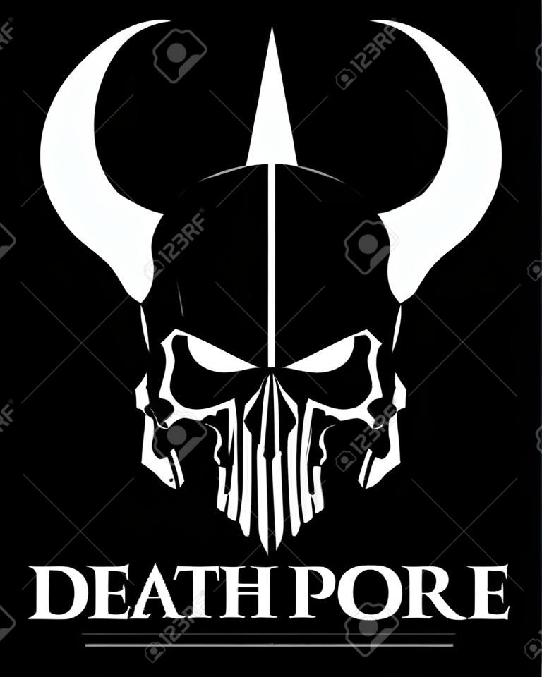 Schädel mit dem Horn, in schwarz und weiß. Toter Engel. Geeignet für extreme Sport, Biker-Gemeinschaft, Emblem, Logo, Spiel-Symbol, usw.