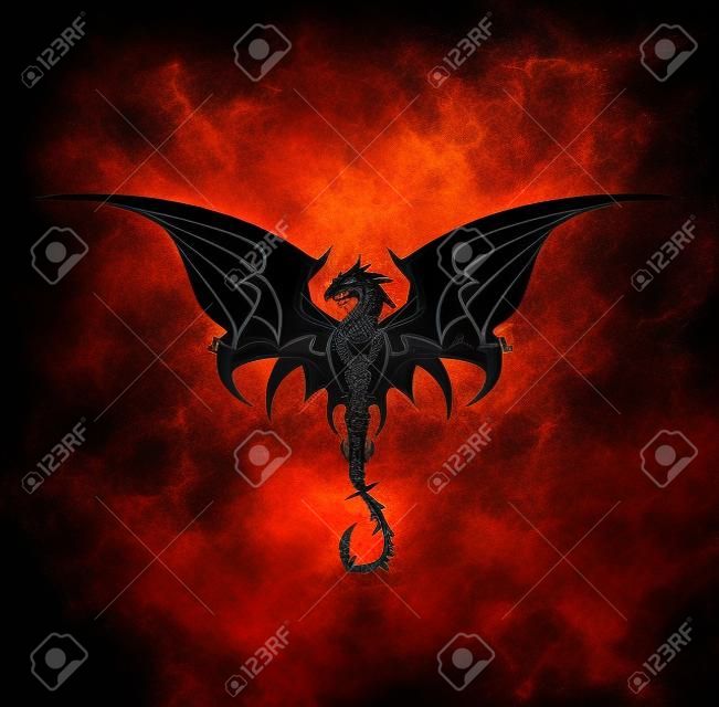 黑龍，龍，傳播它的翅膀。優雅的黑龍與彎曲的尾巴，象徵著權力，保障，尊嚴，智慧等，適用於團隊的圖標，社會身份等