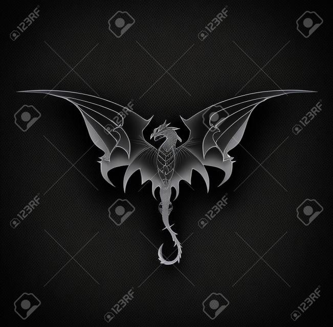 Black Dragon, Dragon, spreading its wing. Elegant Black Dragon with the bending tail, symbolizing power, protection, dignity, wisdom, etc. Suitable for  team icon, community identity, etc