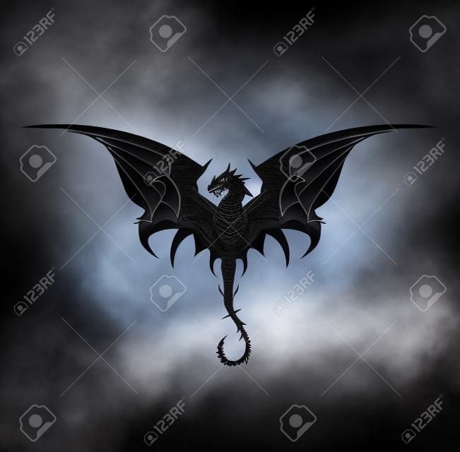 Black Dragon, Dragon, spreading its wing. Elegant Black Dragon with the bending tail, symbolizing power, protection, dignity, wisdom, etc. Suitable for  team icon, community identity, etc