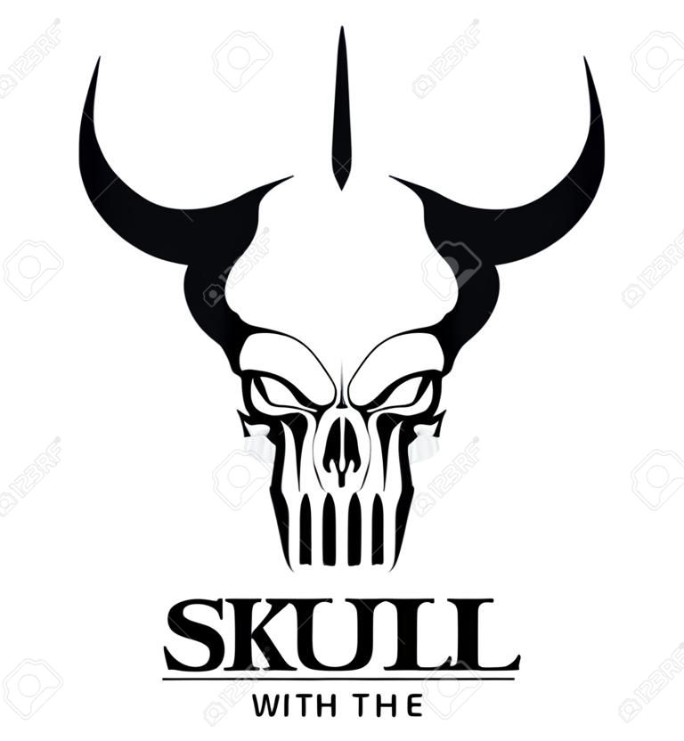 skull with the horn, in black and white. suitable for extreme sport activity, biker community, emblem, logo, icon, etc.