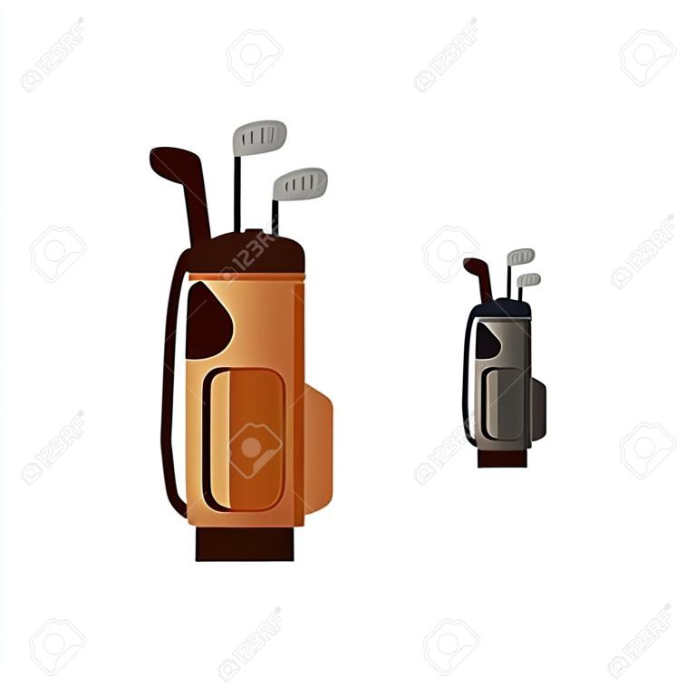 白い背景に隔離されたゴルフバッグアイコン、ゴルフのためのフラットな要素、ゴルフ用品 - ベクトルイラスト。