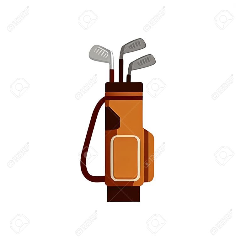白い背景に隔離されたゴルフバッグアイコン、ゴルフのためのフラットな要素、ゴルフ用品 - ベクトルイラスト。
