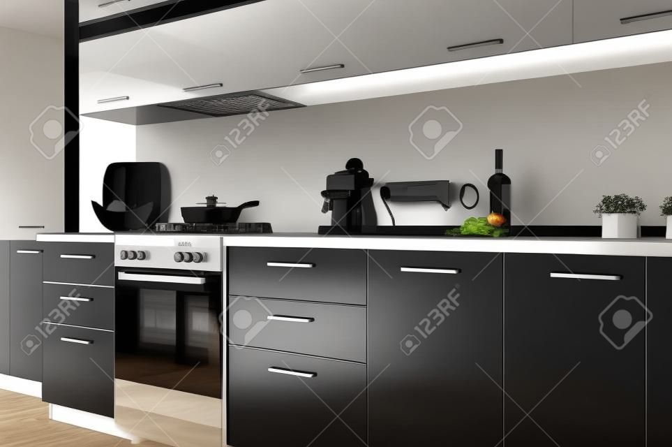 Cucina moderna in bianco e nero