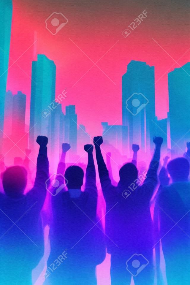 A group of people raising their hands in the air. Generative AI image.