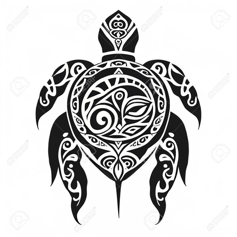 毛利图案插画中的龟纹身