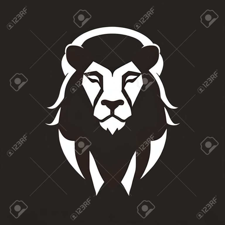 Modelo do logotipo da cabeça de leão. Sinal gráfico selvagem animal da cara do gato. Orgulho, forte, símbolo do conceito do poder