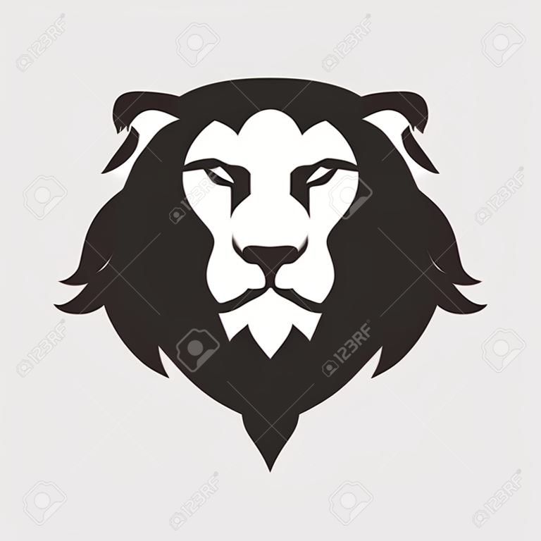 Plantilla de la insignia de la cabeza del león. Signo gráfico animal de la cara del gato salvaje. Orgullo, fuerte, poder, concepto, símbolo