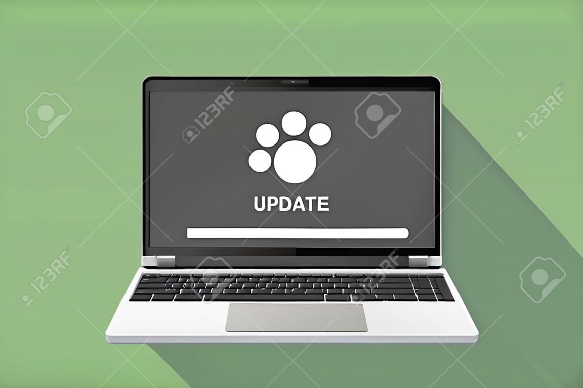 Laptop with update process system in a flat design