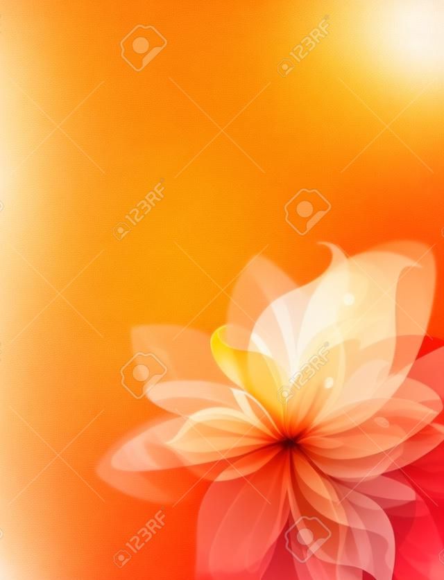 白い背景の上の白熱オレンジ色の花。抽象的な花カード。