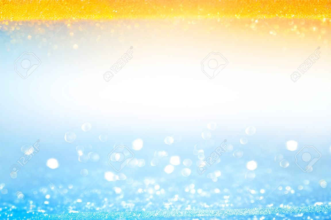 추상 여름 열 대 푸른 노란 일몰 또는 일출 스파클 태양 bokeh 파티 초대 또는 맑은 휴가 배경 바다, 바다, 해변, 풀 또는 물 거품 디자인 또는 아일랜드 광고 공백 공간