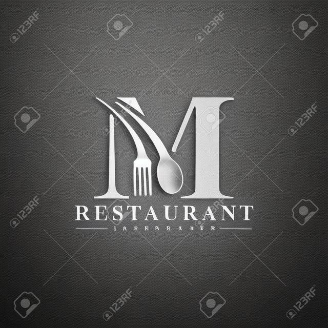 Anfangsbuchstabe M Logo mit Löffel und Gabel für Restaurant-Logo-Vorlage. Bearbeitbare Datei EPS10.
