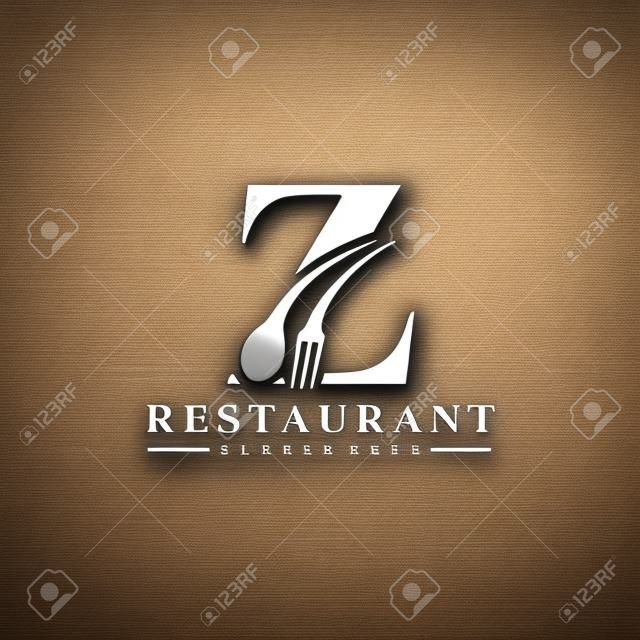 레스토랑 로고 템플릿에 대한 숟가락과 포크가 있는 초기 문자 Z 로고. 편집 가능한 파일 EPS10.