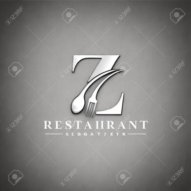 Początkowa litera Z Logo z łyżką i widelcem do szablonu logo restauracji. Edytowalny plik EPS10.