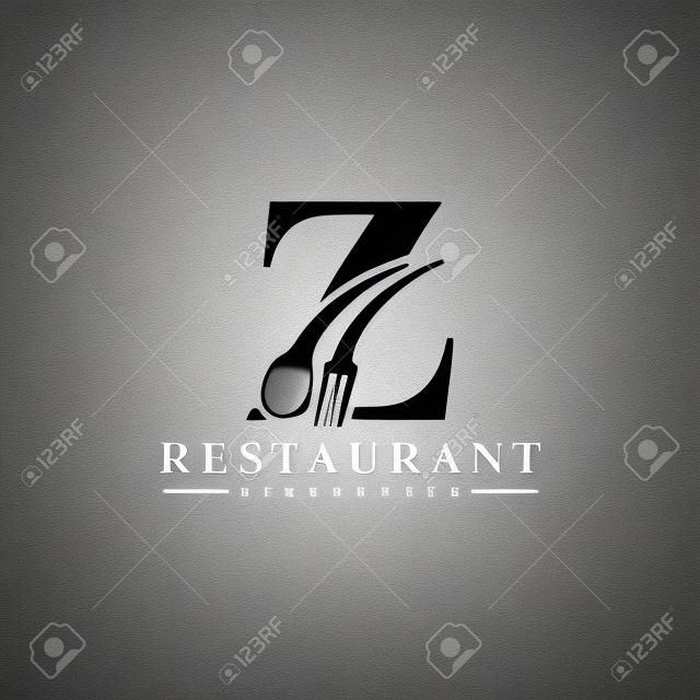 Logo de la lettre initiale Z avec cuillère et fourchette pour le modèle de logo de restaurant. Fichier modifiable EPS10.