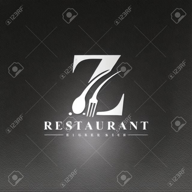 Anfangsbuchstabe Z Logo mit Löffel und Gabel für Restaurant-Logo-Vorlage. Bearbeitbare Datei EPS10.