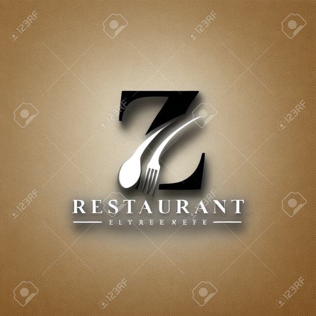 Logo de la lettre initiale Z avec cuillère et fourchette pour le modèle de logo de restaurant. Fichier modifiable EPS10.