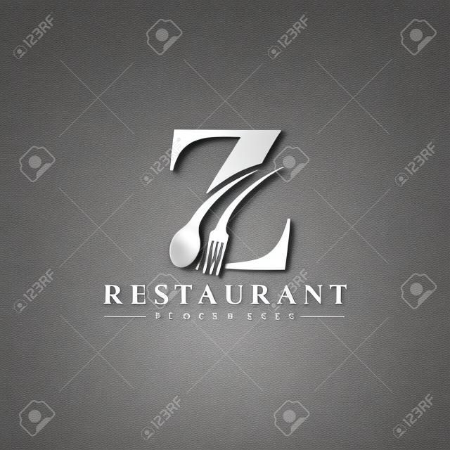 レストランのロゴテンプレートのためのスプーンとフォークとの最初の文字Zロゴ。編集可能なファイル EPS10.