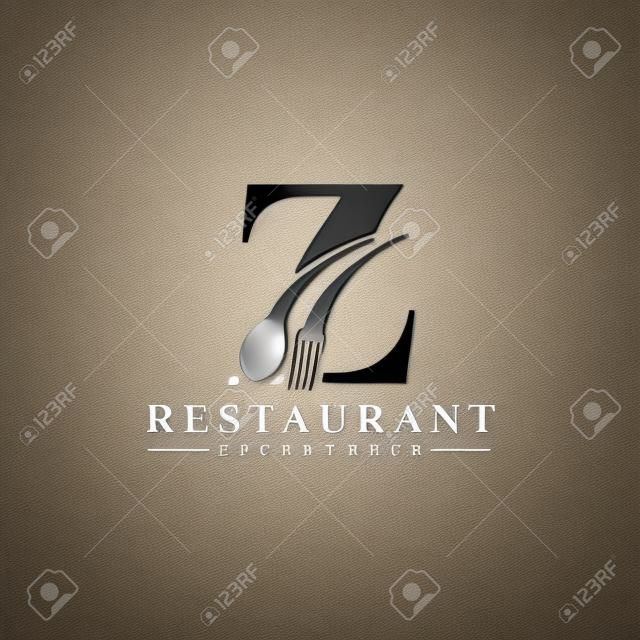 Początkowa litera Z Logo z łyżką i widelcem do szablonu logo restauracji. Edytowalny plik EPS10.