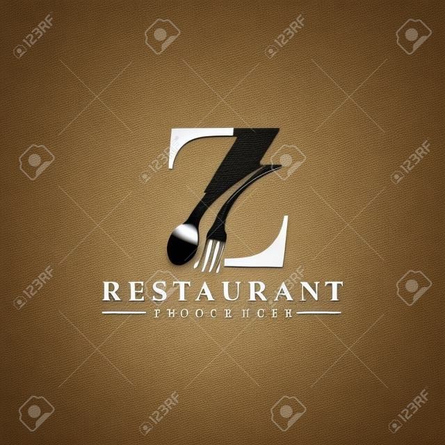 Logo iniziale della lettera Z con cucchiaio e forchetta per modello di logo del ristorante. File modificabile EPS10.