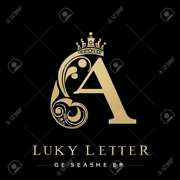 Initial letter A luxury beauty flourishes ornament with crown logo template.