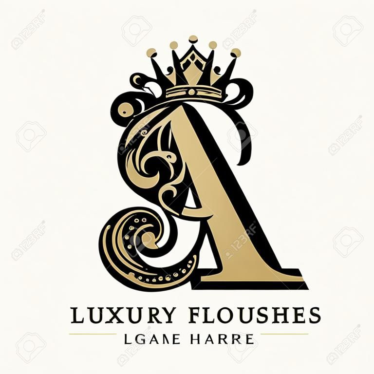 Eerste letter Een luxe schoonheid bloeit ornament met kroon logo sjabloon.