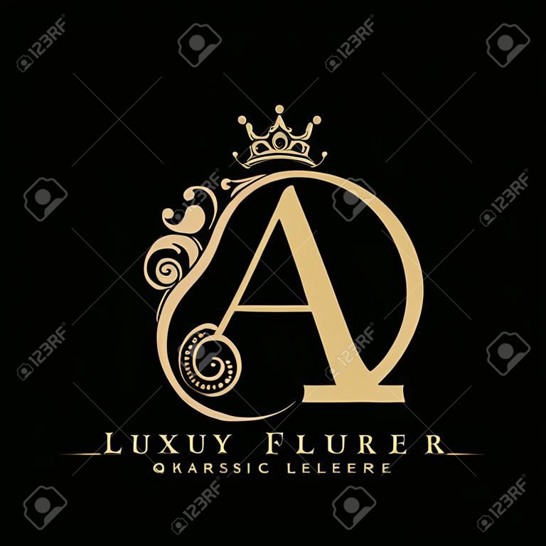 Initial letter A luxury beauty flourishes ornament with crown logo template.