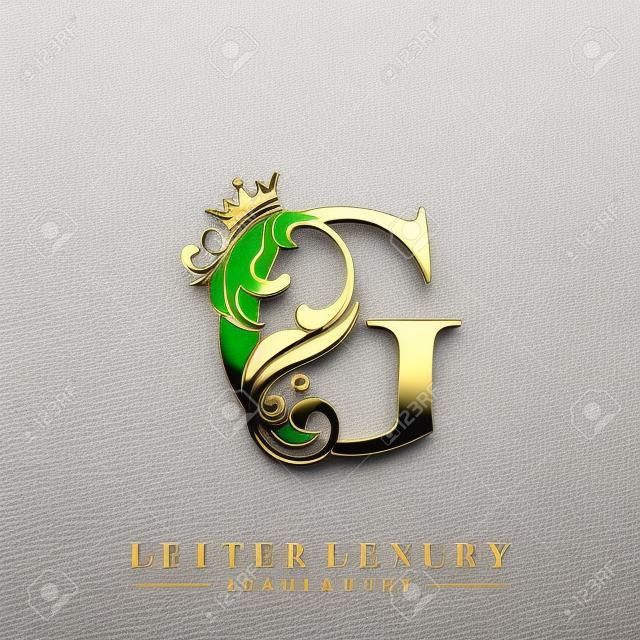 Początkowa litera G luksus uroda kwitnie ornament z szablonem logo korony.