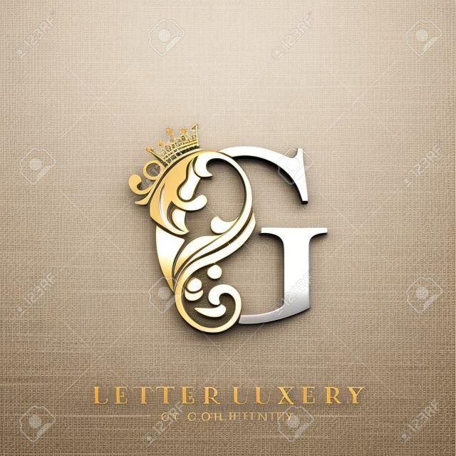 La beauté de luxe de la lettre initiale G fleurit l'ornement avec le modèle de logo de la couronne.