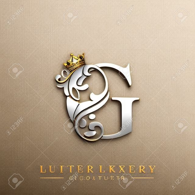 La beauté de luxe de la lettre initiale G fleurit l'ornement avec le modèle de logo de la couronne.