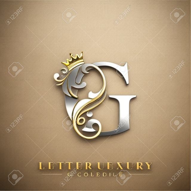 Początkowa litera G luksus uroda kwitnie ornament z szablonem logo korony.