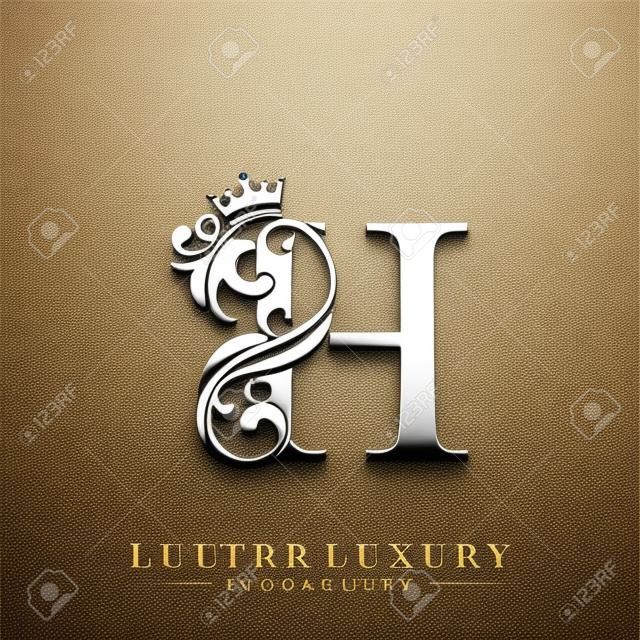 Anfangsbuchstabe H Luxusschönheit blüht Ornament mit Kronenlogoschablone.