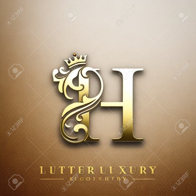 Initial letter H luxury beauty flourishes ornament with crown logo template.