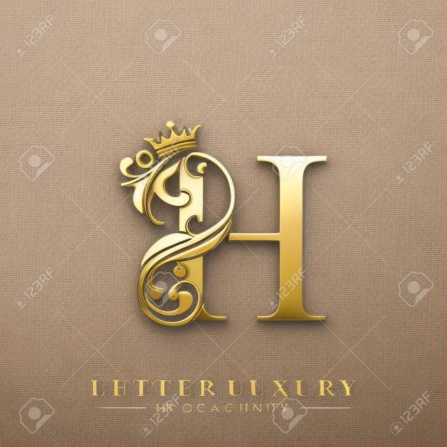 초기 문자 H 럭셔리 아름다움은 왕관 로고 템플릿으로 장식을 번성합니다.