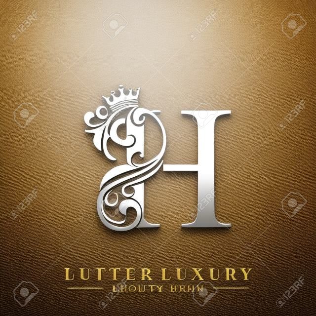 最初の文字H豪華な美しさは、クラウンロゴテンプレートと装飾を盛り上げました。